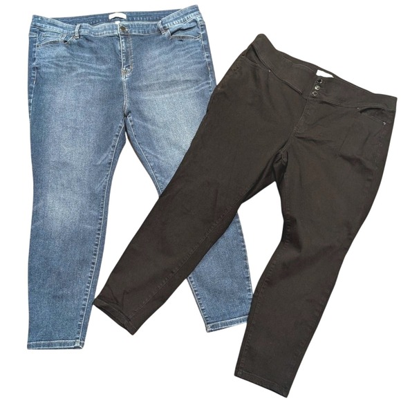 Lot 2 Lane Bryant Jeans Plus Size 24 Skinny Denim‎ Black Blue Stretch High Rise - Picture 1 of 7